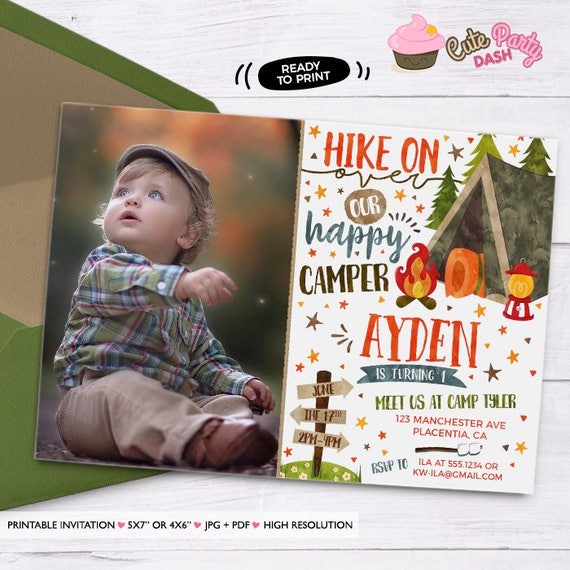 Camping Birthday Photo Invitation Diy Camp Out Printable Etsy