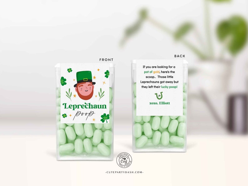 Editable Leprechaun Poop Mint Treat labels, St. Patrick's day gift, St. Paddy's Party Favors, Printable Tic Tac label INSTANT DOWNLOAD