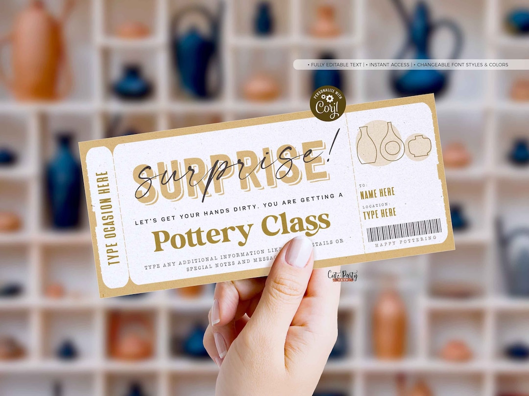 Pottery Class Gift Voucher Certificate, Surprise Pottery Classes Coupon ...