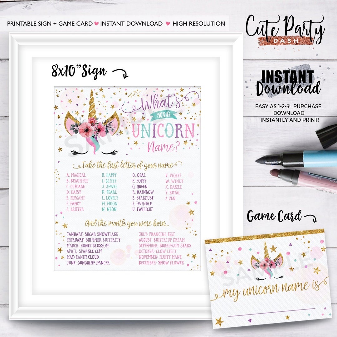 INSTANT DOWNLOAD What is Your Unicorn Name Game Unicorn Birthday ...