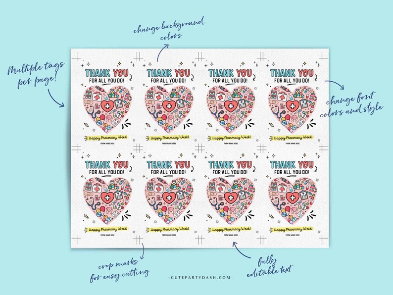 Pharmacy Week Appreciation Gift Tag INSTANT DOWNLOAD Printable RX Pharmacy Tech Thank You Gift Tag Editable Gift for Pharmacist appreciation