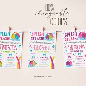 Editable Pool party invitation template Girl INSTANT DOWNLOAD Printable Pool Birthday Summer Theme digital invitation Beach Ball invite 427