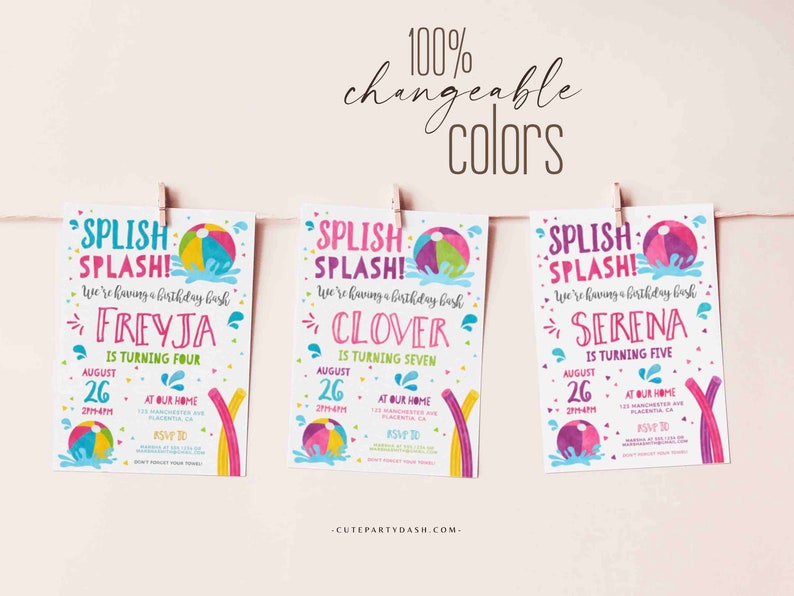 Editable Pool party invitation template Girl INSTANT DOWNLOAD Printable Pool Birthday Summer Theme digital invitation Beach Ball invite 427