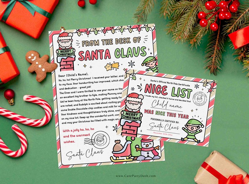 EDITABLE Official Letter from Santa Claus Nice List Certificate Bundle INSTANT DOWNLOAD Christmas eve box Printable Santa North Pole Mail