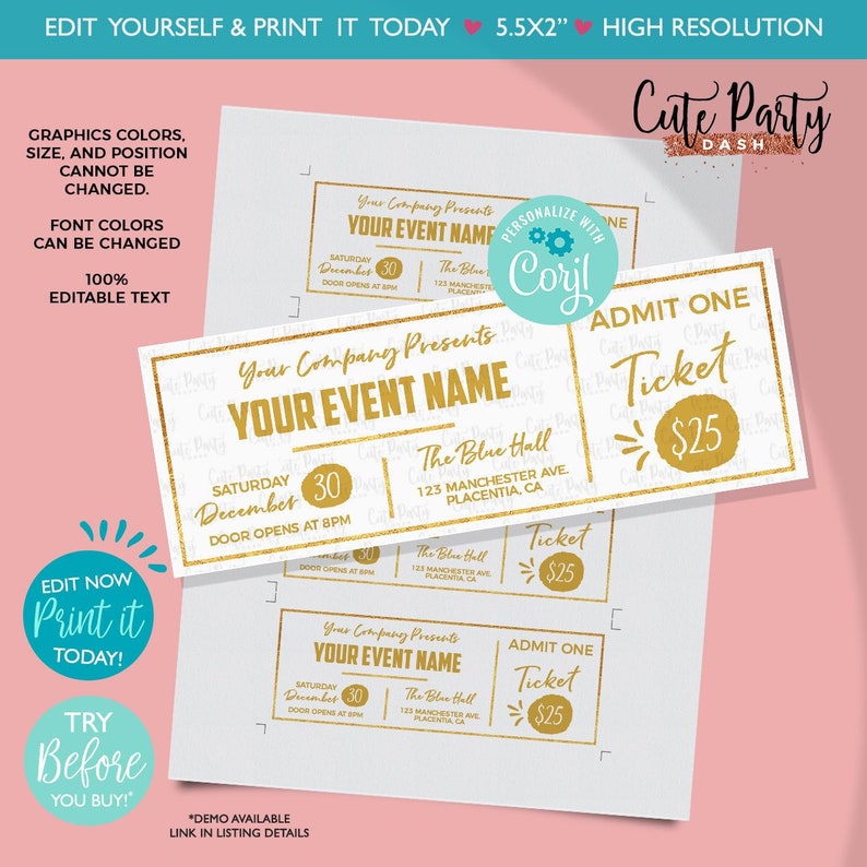 instant download editable event golden ticket printable etsy