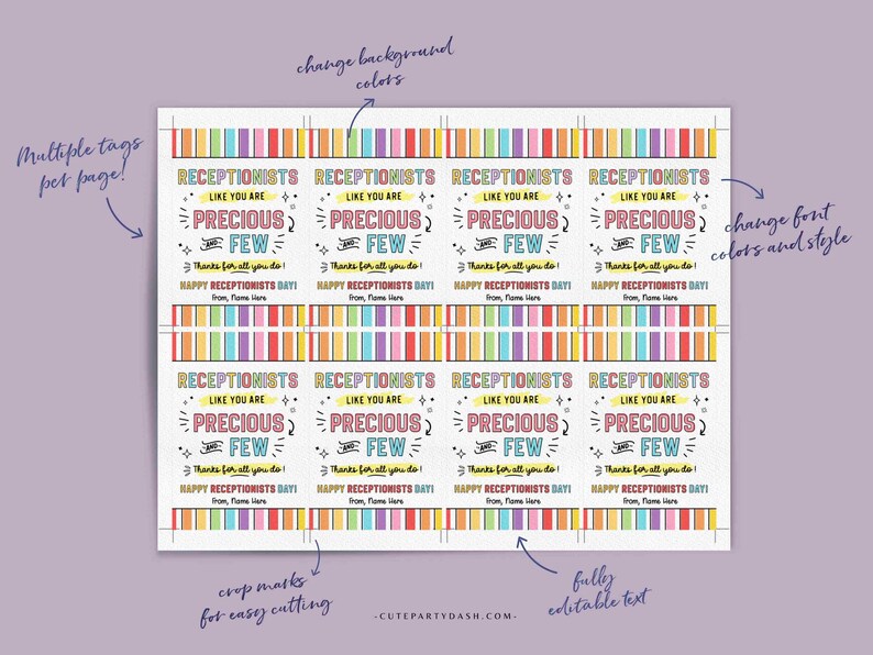 Receptionists Day tag Employee Appreciation Week Editable Printable Thank You Card Gift for receptionist Receptionist Day INSTANT DOWNLOAD