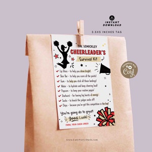 Cheerleader Survival Kit Tag Printable INSTANT DOWNLOAD Editable Cheer Team Gift Survival Kit Card Good Luck School Sports Player Gift Treat