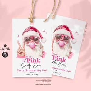 In My Pink Santa Era Christmas Gift Tag Printable INSTANT DOWNLOAD Trendy Retro Christmas Gift Tag –  Cool Santa Holiday Tag for Fun Gifting