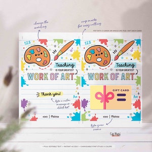 Editable Thank You Gift Card Holder template Printable Art Teacher Appreciation Week Gift End of the year Gift Card Holder INSTANT DOWNLOAD