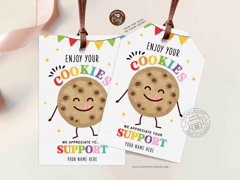 Editable Enjoy your Cookies Gift Tag, Cookie Thank You Tags, Printable Marketing Fundraising, Teacher Appreciation Week, INSTANT DOWNLOAD