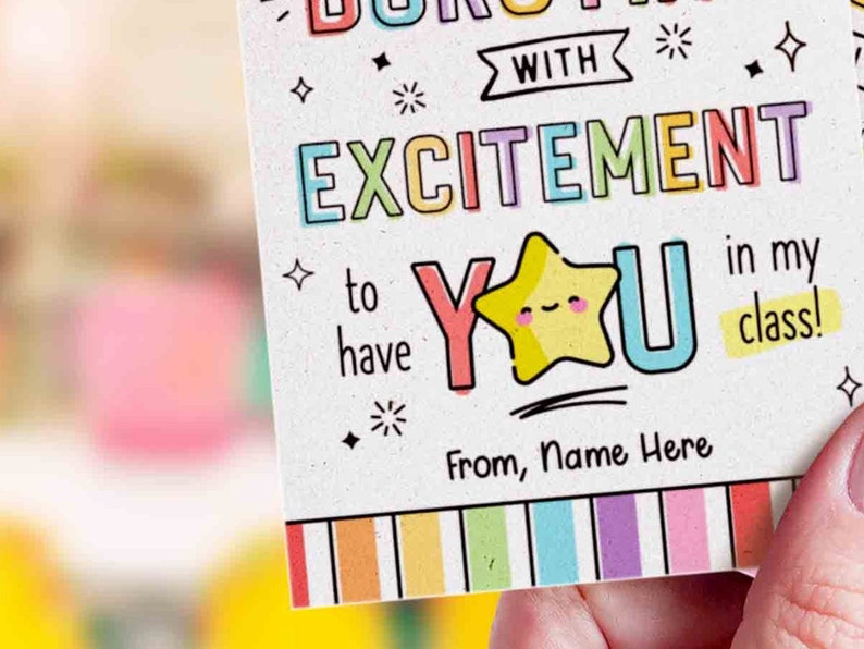 Bursting With Excitement Back to School Candy Tag Editable Printable Teacher Kids Starburst First day of school gift tag INSTANT DOWNLOAD