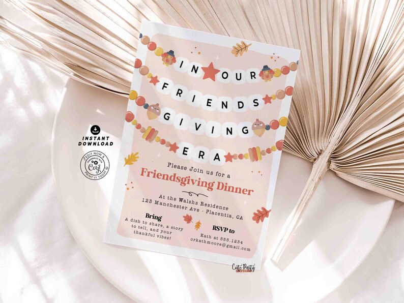 In Our Friendsgiving Era Friendsgiving Invitation – Trendy Friendship Bracelet Invite, Digital Printable, Modern Thanksgiving Invitation