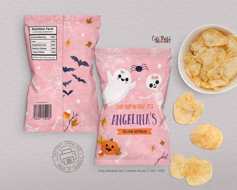 Rosa Halloween-etiketter för vattenflaskor: Festgåvor, födelsedagsinbjudningar (digital nedladdning) bild 7