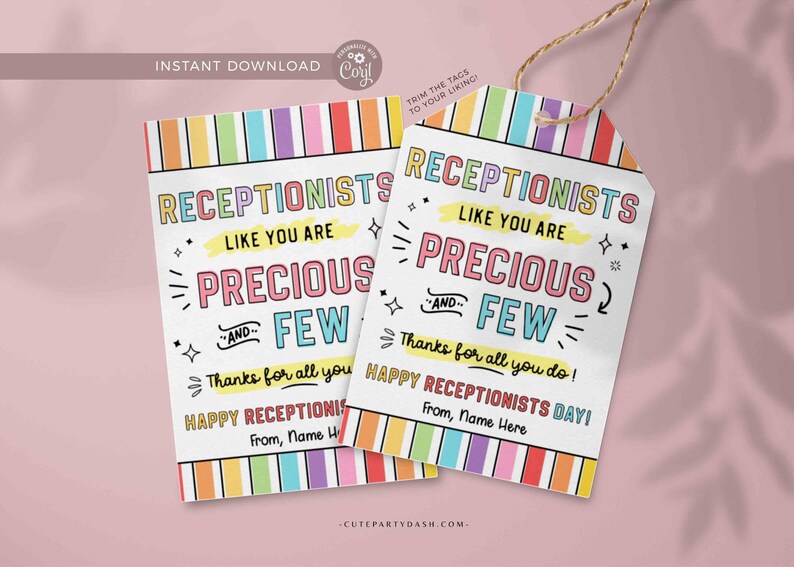 Receptionists Day tag Employee Appreciation Week Editable Printable Thank You Card Gift for receptionist Receptionist Day INSTANT DOWNLOAD