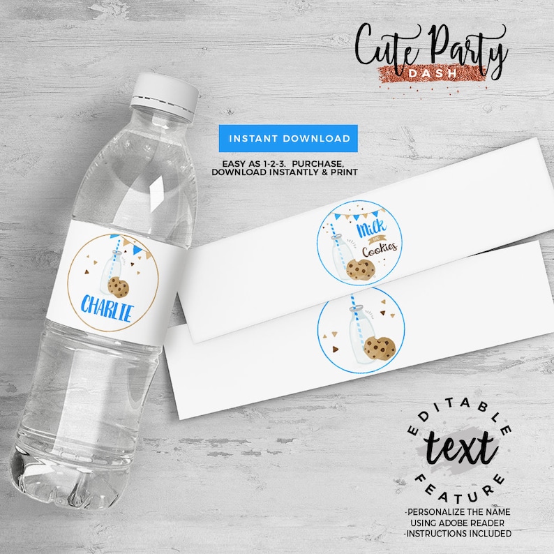 INSTANT DOWNLOAD, EDITABLE Milk and Cookies Food card, Milk & Cookies Birthday buffet label place card Boys Milk and cookies party, 202 image 8