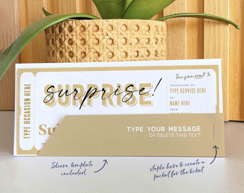Surprise Birthday Gift, Subscription Gift Ticket Voucher, Streaming Service, EDITABLE Subscription Box Coupon Gift INSTANT DOWNLOAD