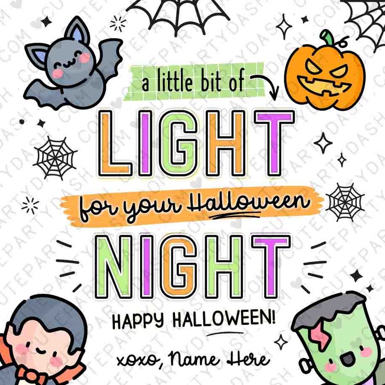 EDITABLE Halloween Treat Tag INSTANT DOWNLOAD Light Your Halloween Night Glow stick Friend Classroom Trick or Treat Non Candy Party Favor