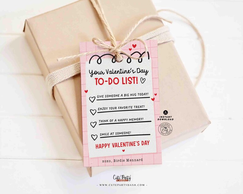 Valentine’s Day To-Do List Classroom Valentine Kids Tag Printable INSTANT DOWNLOAD Happy Valentine's Day EDITABLE gift tag