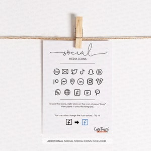 Pu&ograve; includere: Un foglio stampabile con icone di social media in bianco e nero. Le icone includono Facebook, Twitter, Instagram, Pinterest, YouTube, TikTok, Snapchat, Etsy, WhatsApp, LinkedIn e altro ancora. Il testo sul foglio recita "icone di social media" e "icone di social media aggiuntive incluse".