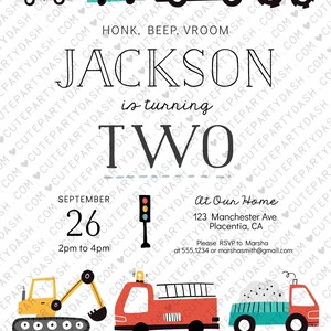 Transportation Birthday Invite Printable INSTANT DOWNLOAD, Editable Cars & Trucks Second Birthday Invitation City Transportation party 509 P
