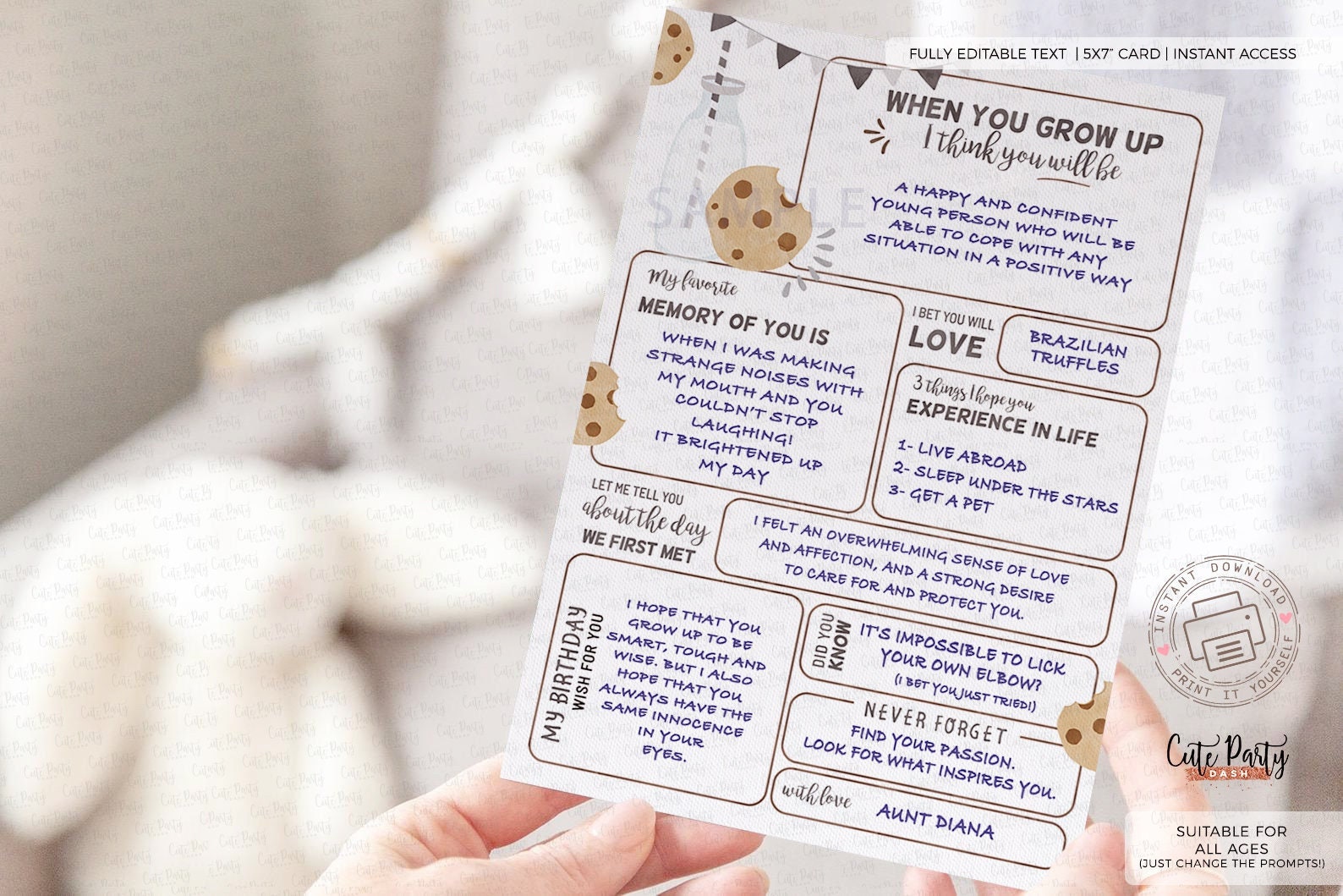 Milk and Cookies First Birthday Time Capsule Card Cookie birthday decor Wishes Predictions & Memories birthday keepsake 526 INSTANT DOWNLOAD