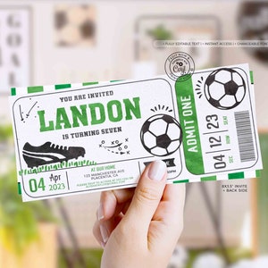 INSTANT DOWNLOAD, Editable Soccer Birthday Ticket invitation