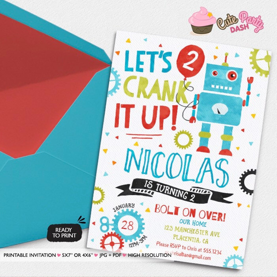 Robot Birthday Party Invitations Robots Birthday Party Etsy