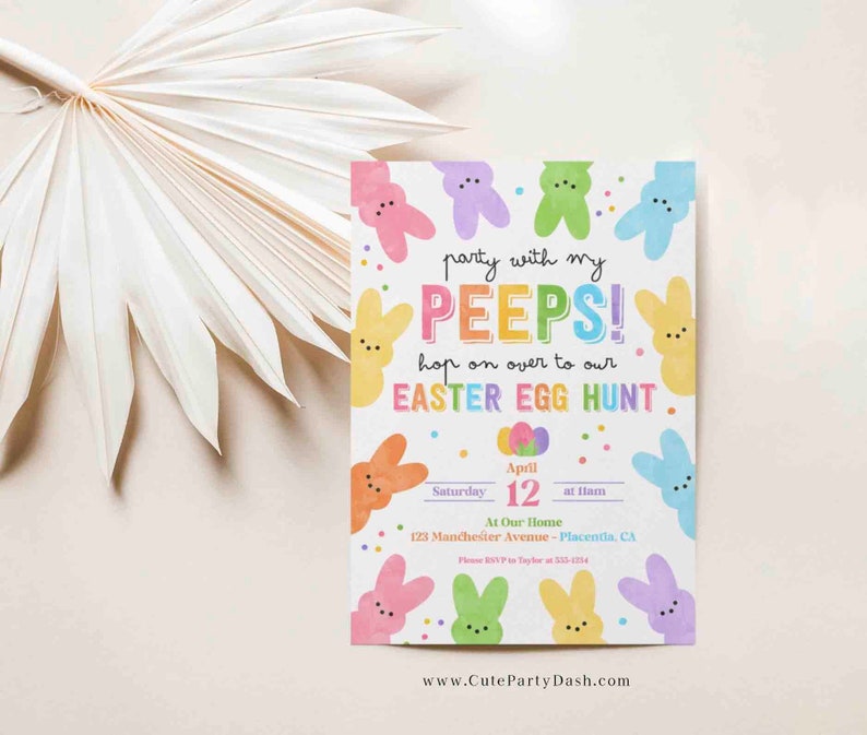 INSTANT DOWNLOAD Easter Egg Hunt Invitation, Editable Party With My Peeps Printable Invite, Spring Easter Peeps Egg Hunt Party, Bunny 379