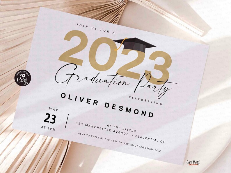 EDITABLE Graduation Party invitation Template, Modern Graduation Invite, Printable Grad cap Invitation, Party Evite, #420 INSTANT DOWNLOAD