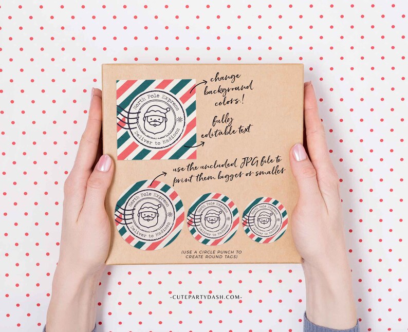 EDITABLE Vintage Christmas North Pole Gift Labels, From Santa Mail, Christmas Mail Sticker gift tag, Package Postage Label INSTANT DOWNLOAD