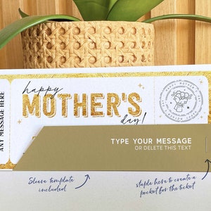 Mother's Day Gift Voucher, Surprise Gift for Mom Certificate Template, Experience Ticket Editable Golden Gift Ticket Coupon INSTANT DOWNLOAD