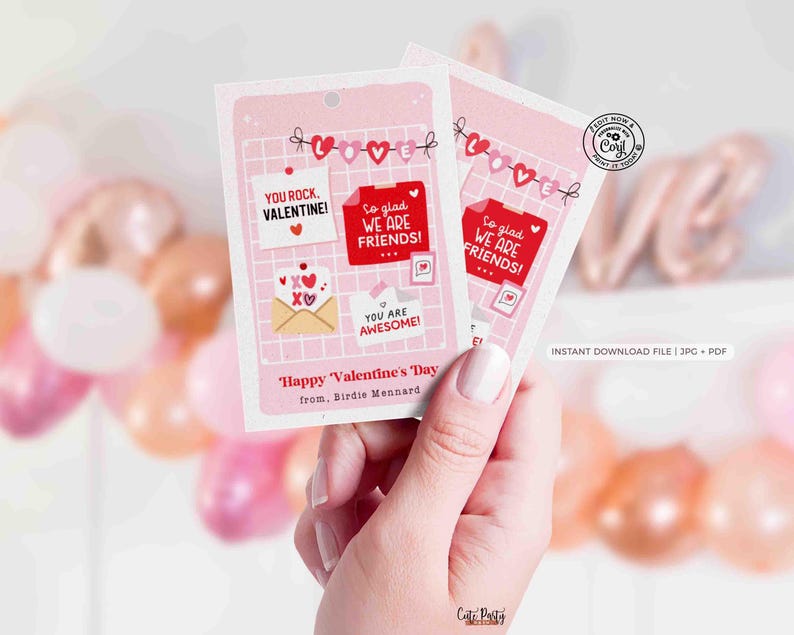 Happy Valentine's Day Classroom Valentine Kids Tag Printable INSTANT DOWNLOAD Teacher Valentines Notes Gift Coworker Team  EDITABLE gift tag