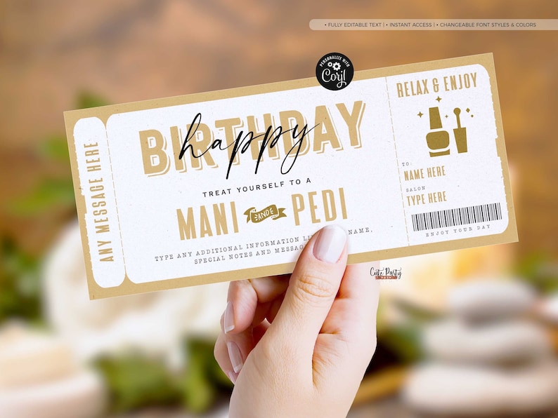 Mani Pedi Gift Voucher Template: Editable Nail Salon Ticket (Digital Download) image 1