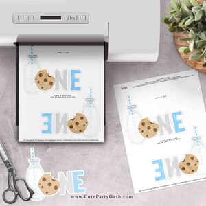 Milk and Cookies 1st Birthday Cake Topper Printable Blue ONE Cake ...
