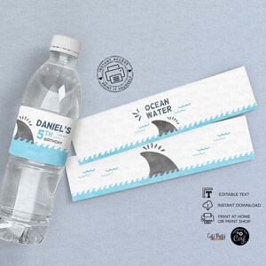 Cartel editable para fiesta de cumpleaños de tiburones: Tema playero para armar (Descarga digital) imagen 10