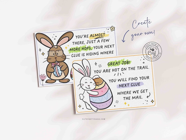 Indoor Easter Egg Hunt Printable INSTANT DOWNLOAD Editable Easter Scavenger Hunt Game for Kids Activity Treasure Hunt Clues Bunny