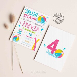 Editable Pool party invitation template Girl INSTANT DOWNLOAD Printable Pool Birthday Summer Theme digital invitation Beach Ball invite 427