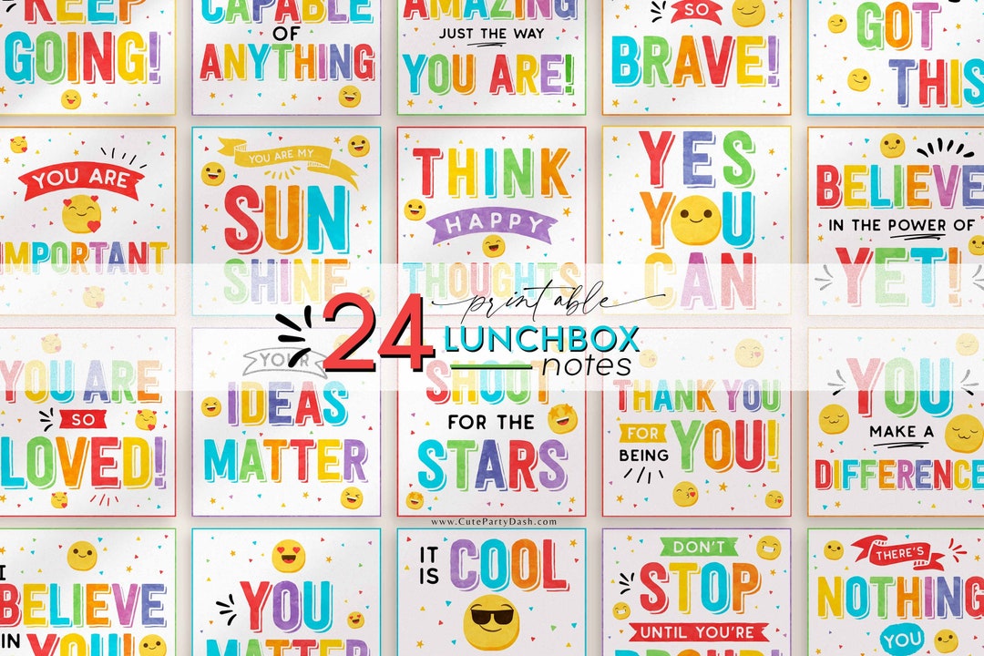 Lunch Box Notes for Kids Motivational Lunchbox Cards Positive Inspiring ...