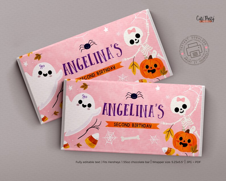 Rosa Halloween-etiketter för vattenflaskor: Festgåvor, födelsedagsinbjudningar (digital nedladdning) bild 8