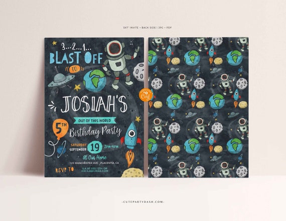 Astronaut Birthday Invitation Template: Galaxy Outer Space Party (Digital Download)