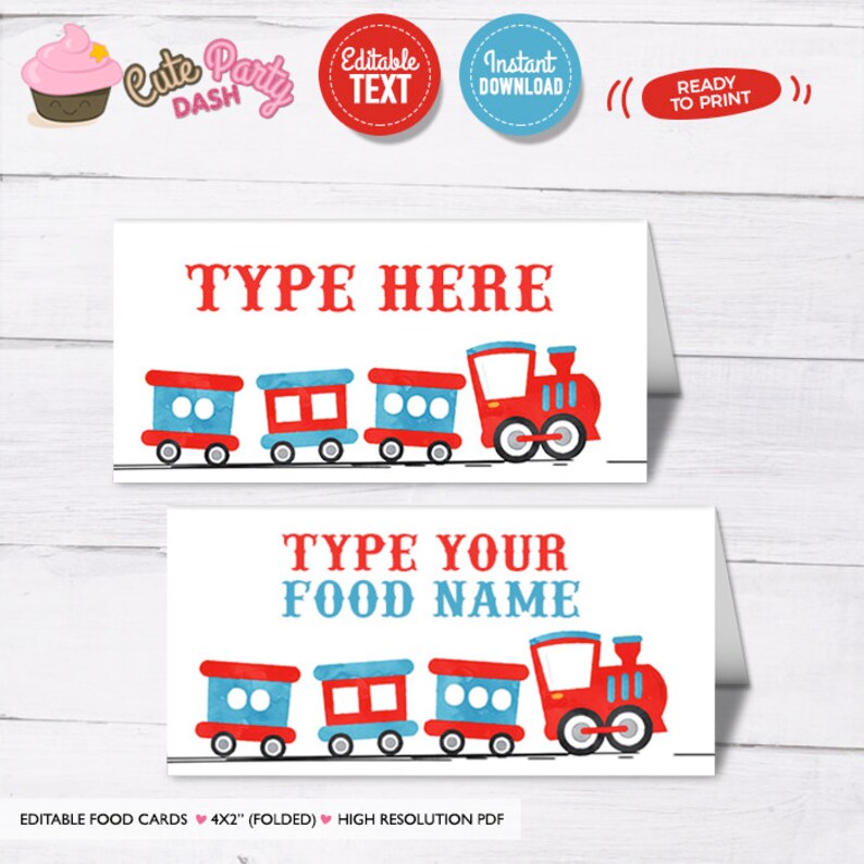 EDITABLE Chugga Chugga Choo choo Train Birthday Party food labels tent card