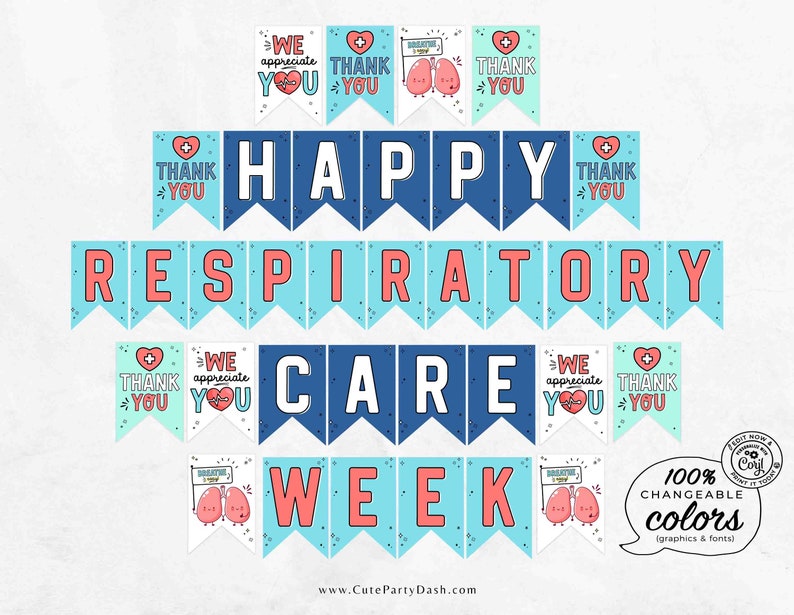 Happy Respiratory Care Week Banner Printable INSTANT DOWNLOAD Editable Bunting Respiratory Therapist appreciation Decor ideas Medical Sign