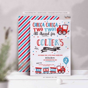 Chugga Chugga Choo choo Train Birthday Party invitations two two Birthday Party printable invitations Watercolors birthday invitations