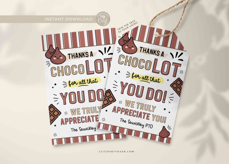 Chocolate Appreciation Tags Thank you tags Editable Appreciation gifts Teacher Chocolate Printable Staff Appreciation Week INSTANT DOWNLOAD
