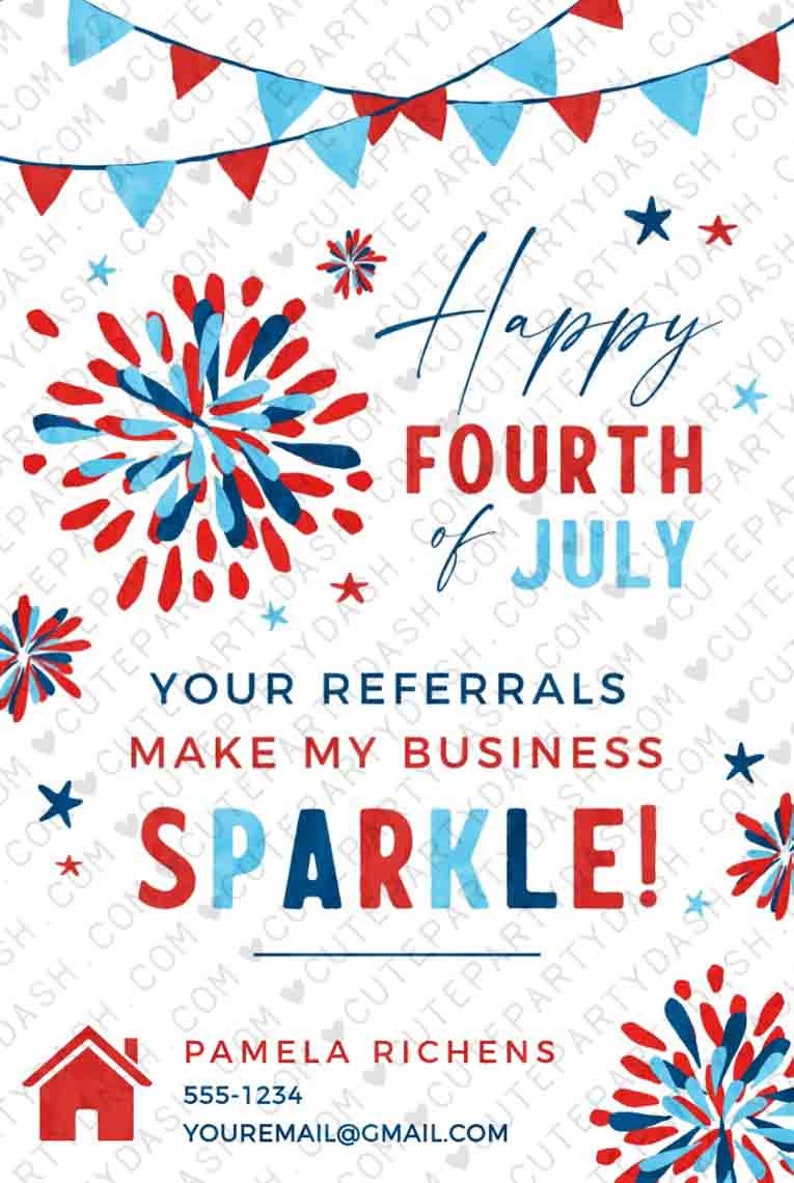 Realtor 4th of July Pop by Tag Printable EDITABLE Real Estate Firework Summer Card Independence day Referral Marketing INSTANT DOWNLOAD