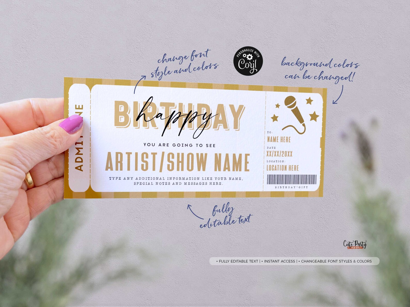 Birthday Gift Concert Ticket Template Editable Surprise Etsy