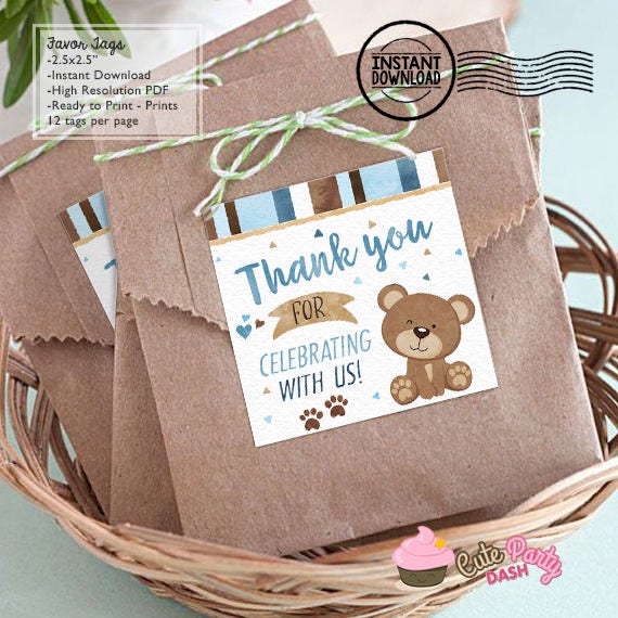 Little Bear Baby Shower Favor Tags Blue And Brown Bear Favors Etsy