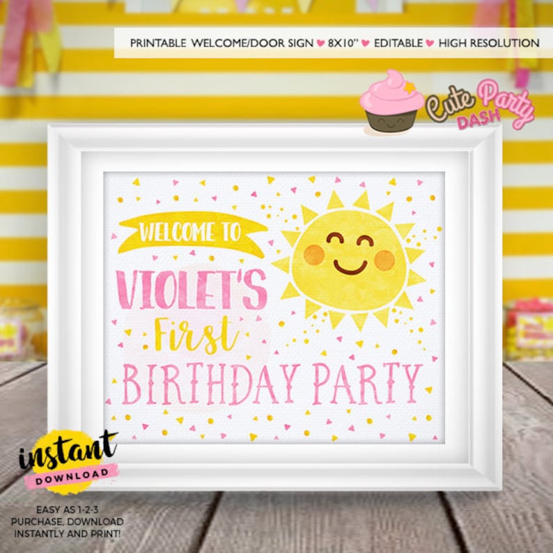 EDITABLE You are my Sunshine Welcome sign, You are my Sunshine centerpiece Party decorations, Sunshine door sign, Instant Download 481 image 1