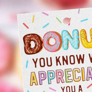 Editable Donut Gift Tag, Donut Appreciate You a Hole Bunch , Donuts Nurse Teacher Staff School pto pta Appreciation Week INSTANT DOWNLOAD