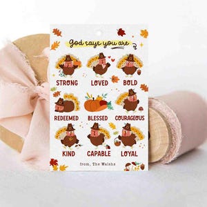 God Says You Are Religious Thanksgiving Gift Tag Printable INSTANT DOWNLOAD Christian Affirmation Tags Fall Appreciation Sunday School